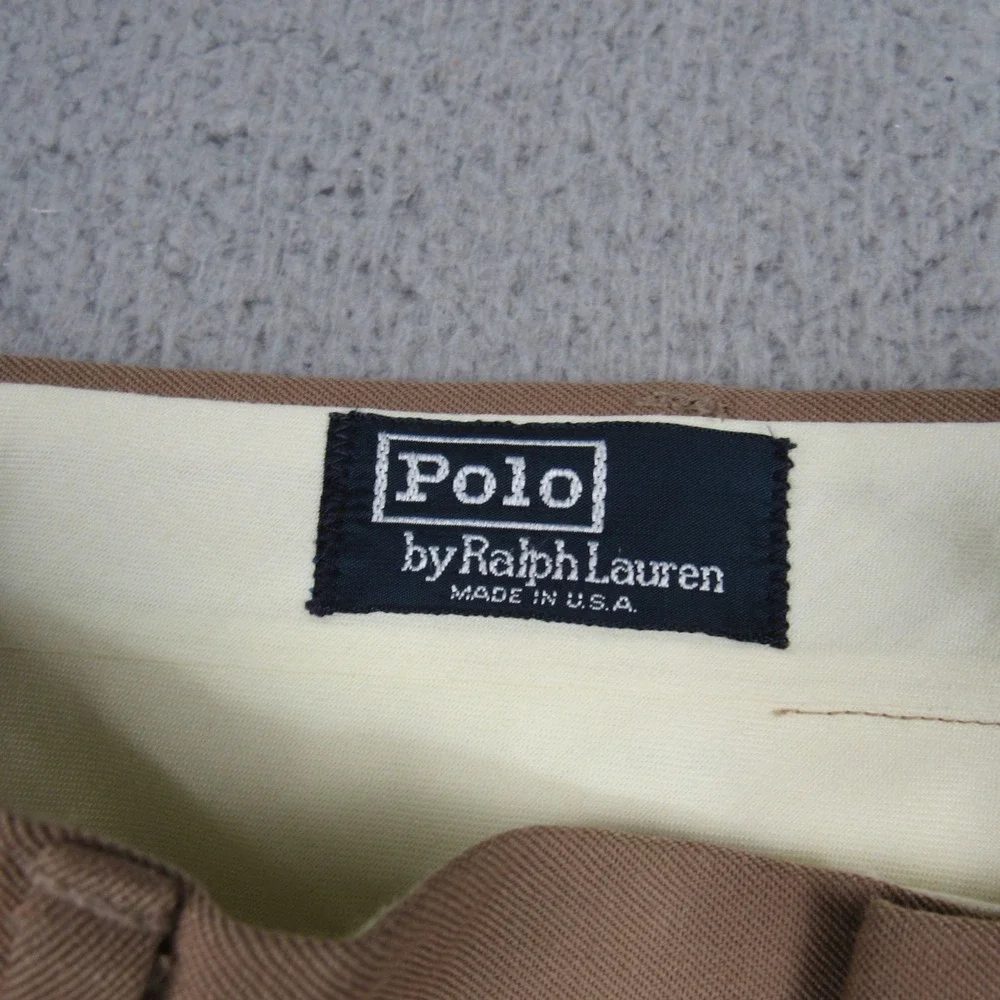 Polo Ralph Lauren Tan Brown Pleated Cuffed Trousers Mens 33x26.5 Made in USA